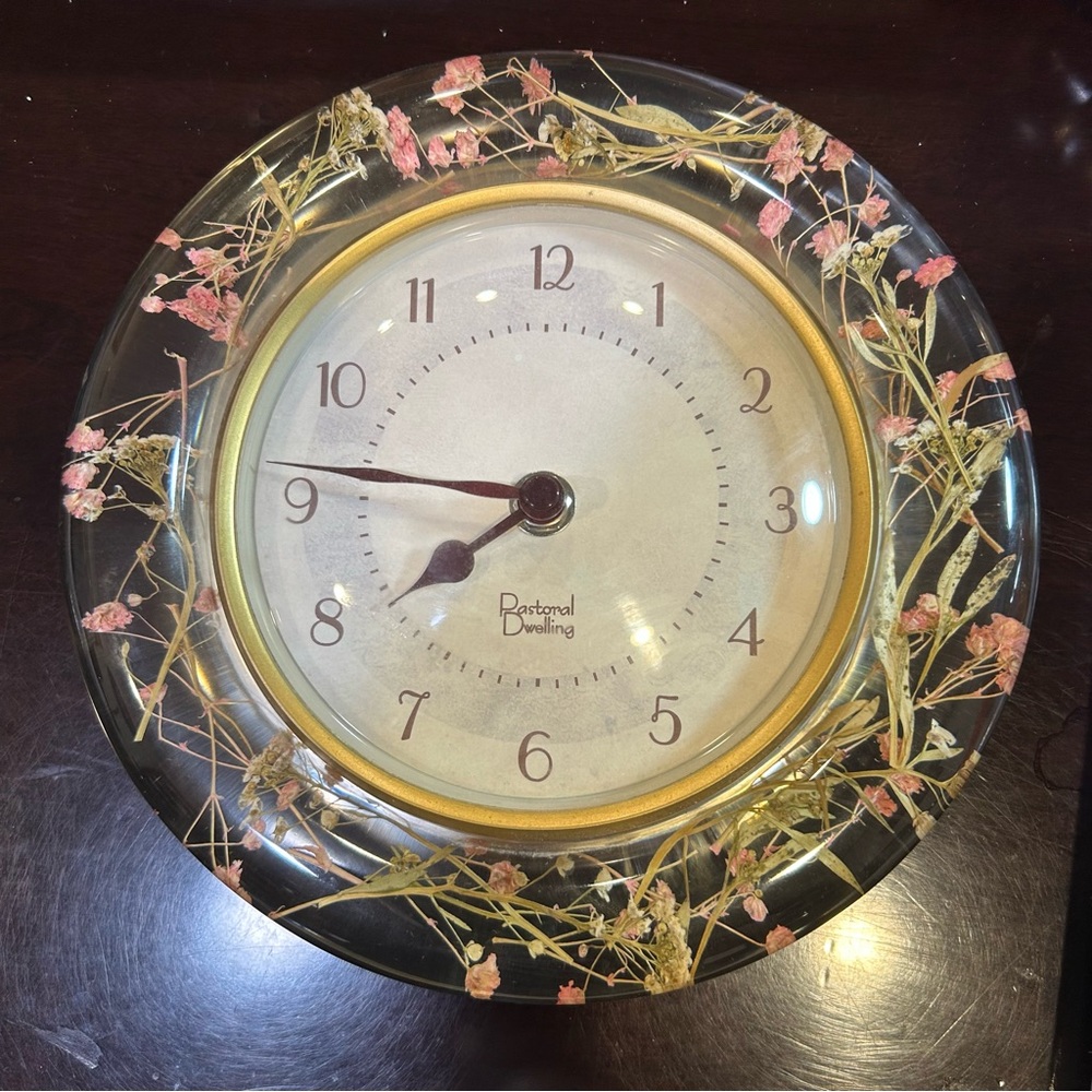 Pastoral Dwelling Floral Wall Clock 8”- Gold &  Pink